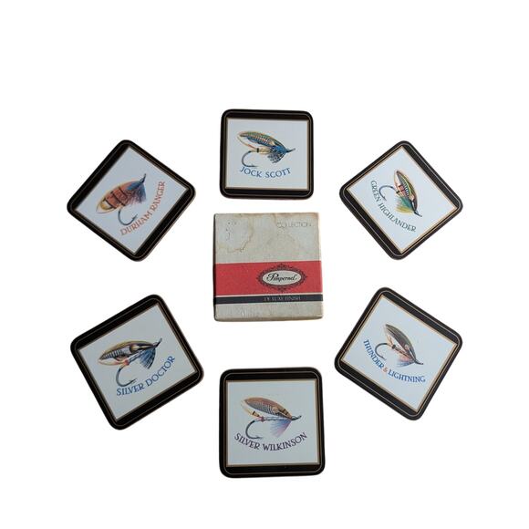 Vintage Pimpernel Coasters Salmon Flies by Gunnar Johnson - Set of 6 - Picture 1 of 15
